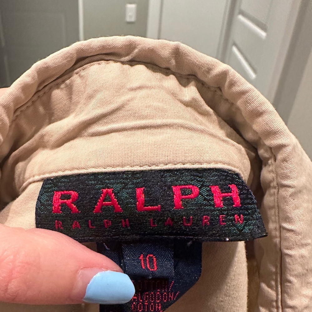 Ralph Lauren Vintage Khaki Safari Shirt Dress Utility Button Front Size 10 Y2K - Picture 3 of 5